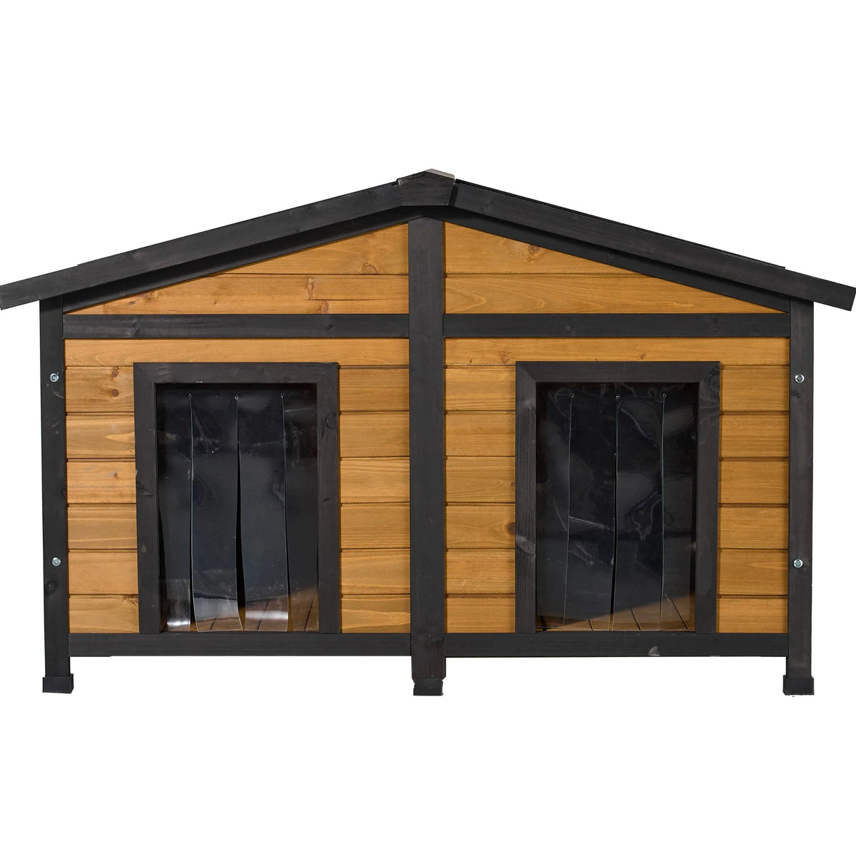 Natural Wood Double Door Dog House Outdoor Waterproof Pet Kennel