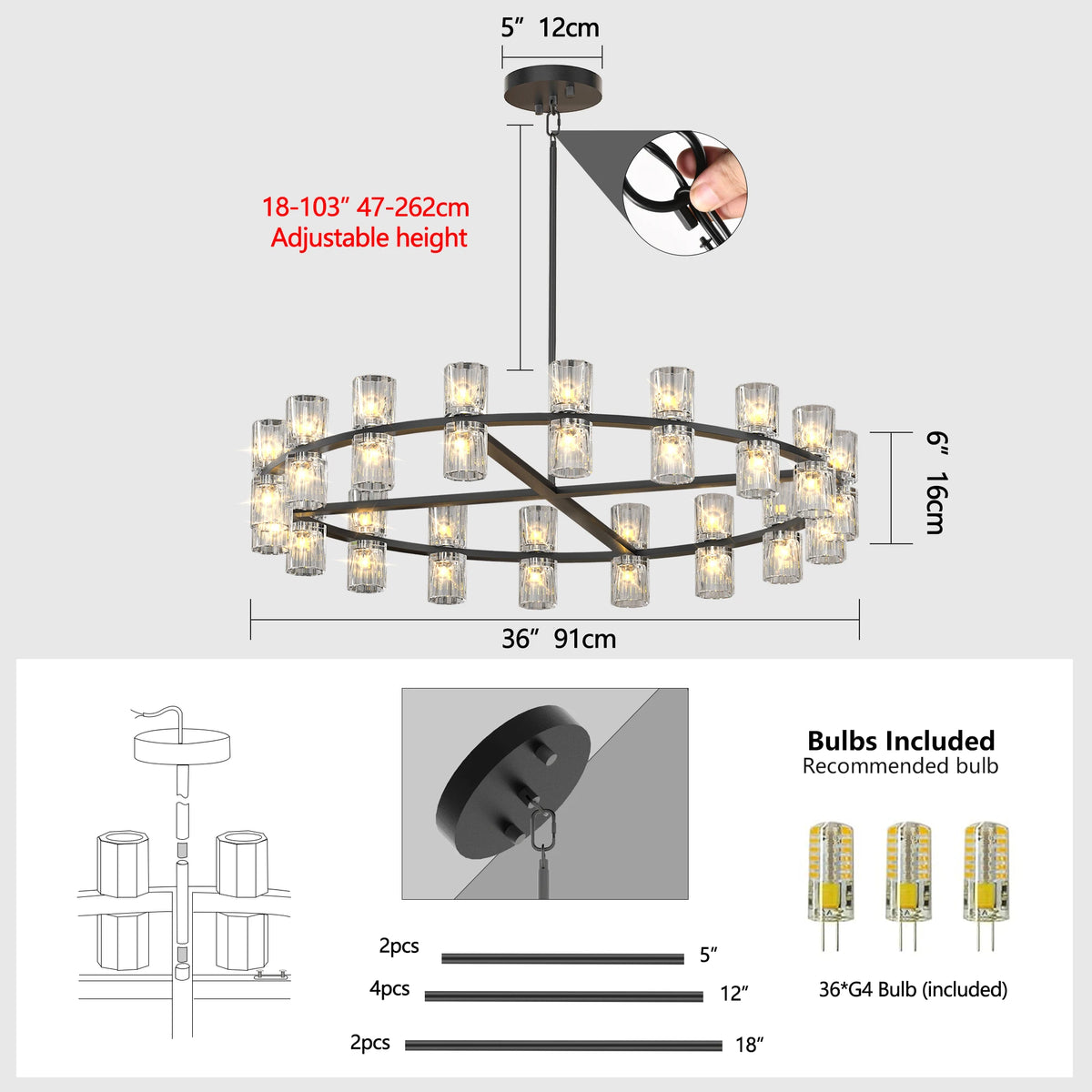 ZHIKEA Modern Crystal Pendant Light For Living Room Bedroom