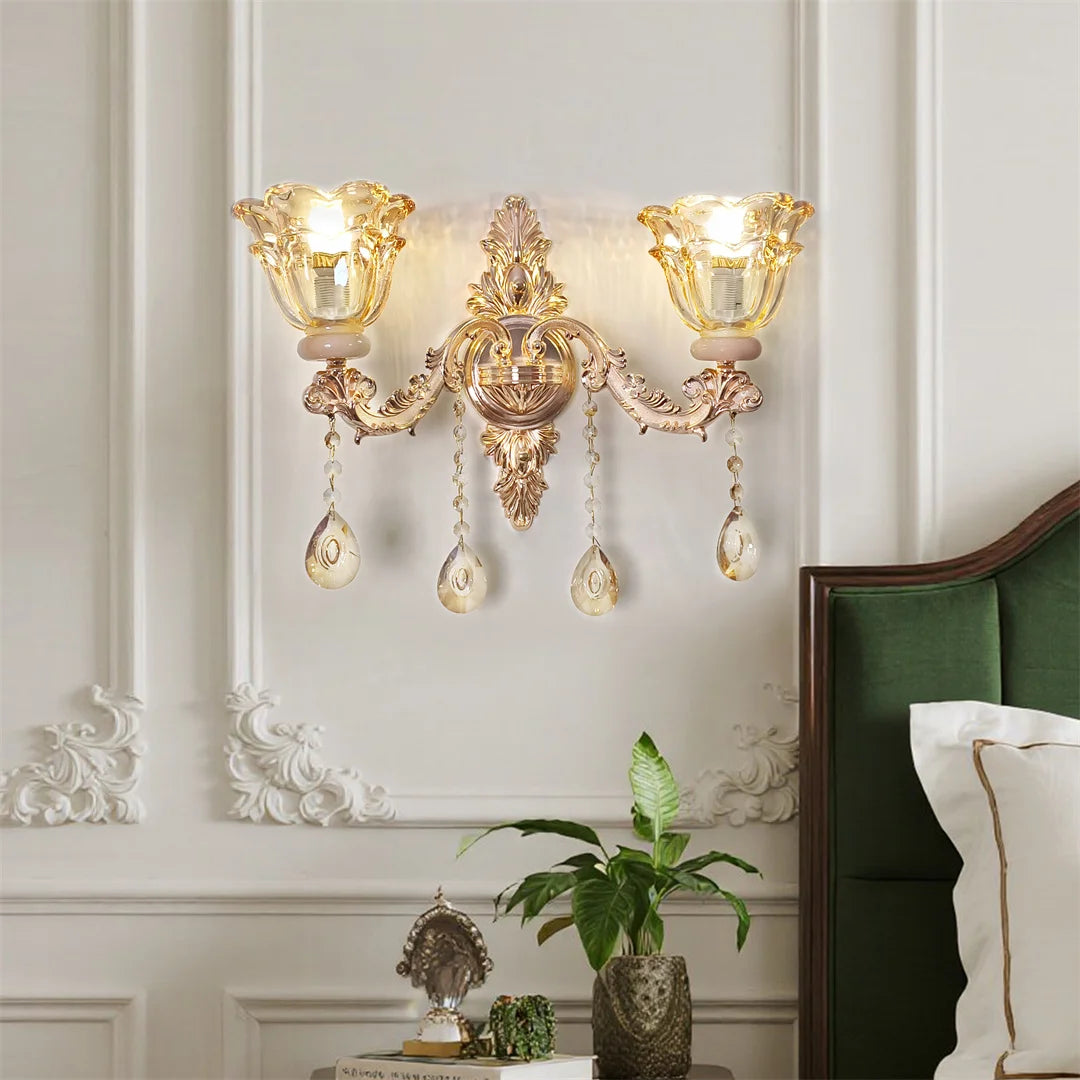Vrygle Gold Crystal Glass Wall Sconce Flower Lampshade Lighting