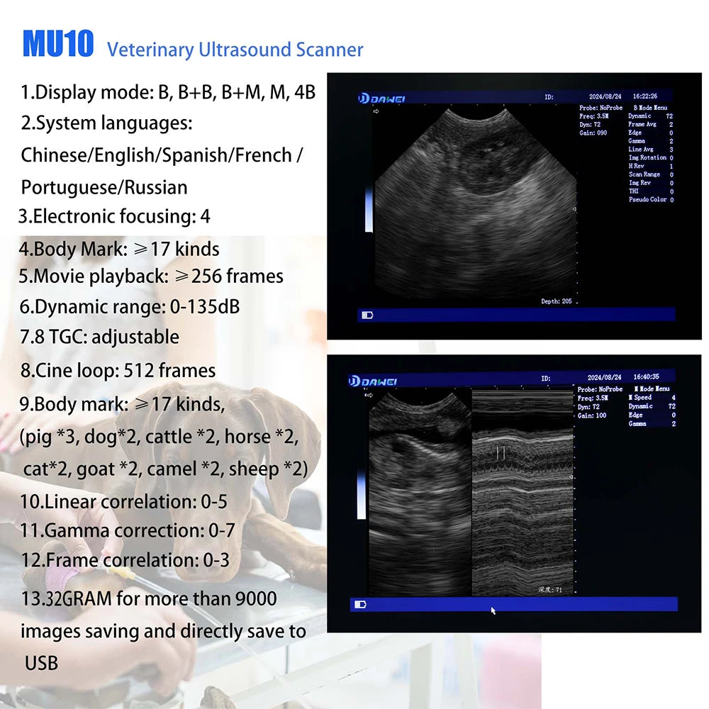 DAWEI Portable Veterinary Ultrasound Scanner For Dogs And Cats