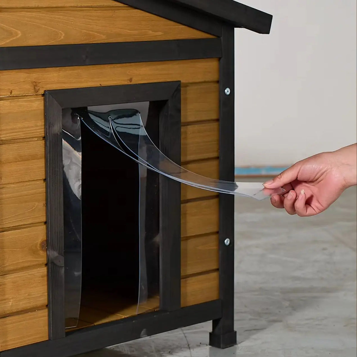 Natural Wood Double Door Dog House Outdoor Waterproof Pet Kennel