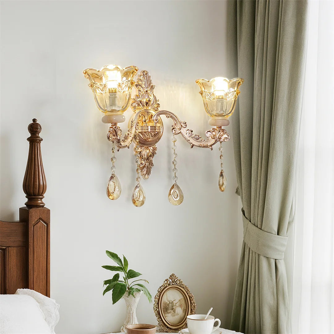 Vrygle Gold Crystal Glass Wall Sconce Flower Lampshade Lighting