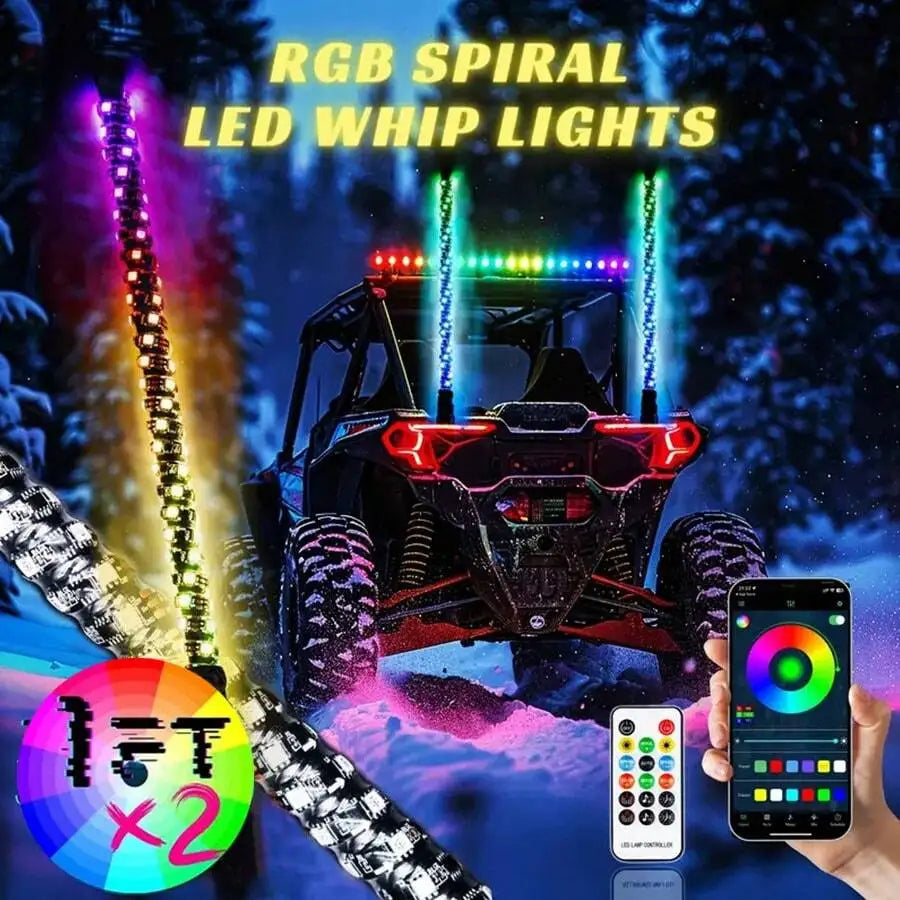 Nilight 3-6FT RGB LED Whip Light, Spiral Neon Flagpole Lights With Remote Control Color Changing Lights for ATV UTV Buggy 2PCS