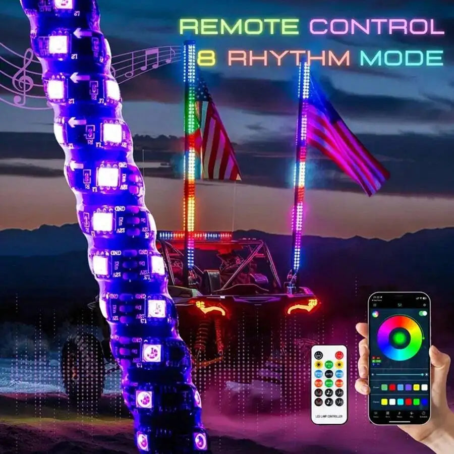 Nilight 3-6FT RGB LED Whip Light, Spiral Neon Flagpole Lights With Remote Control Color Changing Lights for ATV UTV Buggy 2PCS