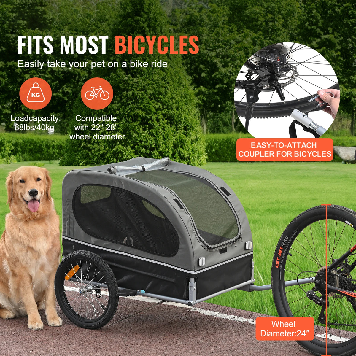 SucceBuy Dog Bike Trailer Pet Carrier With Wheels And Coupler