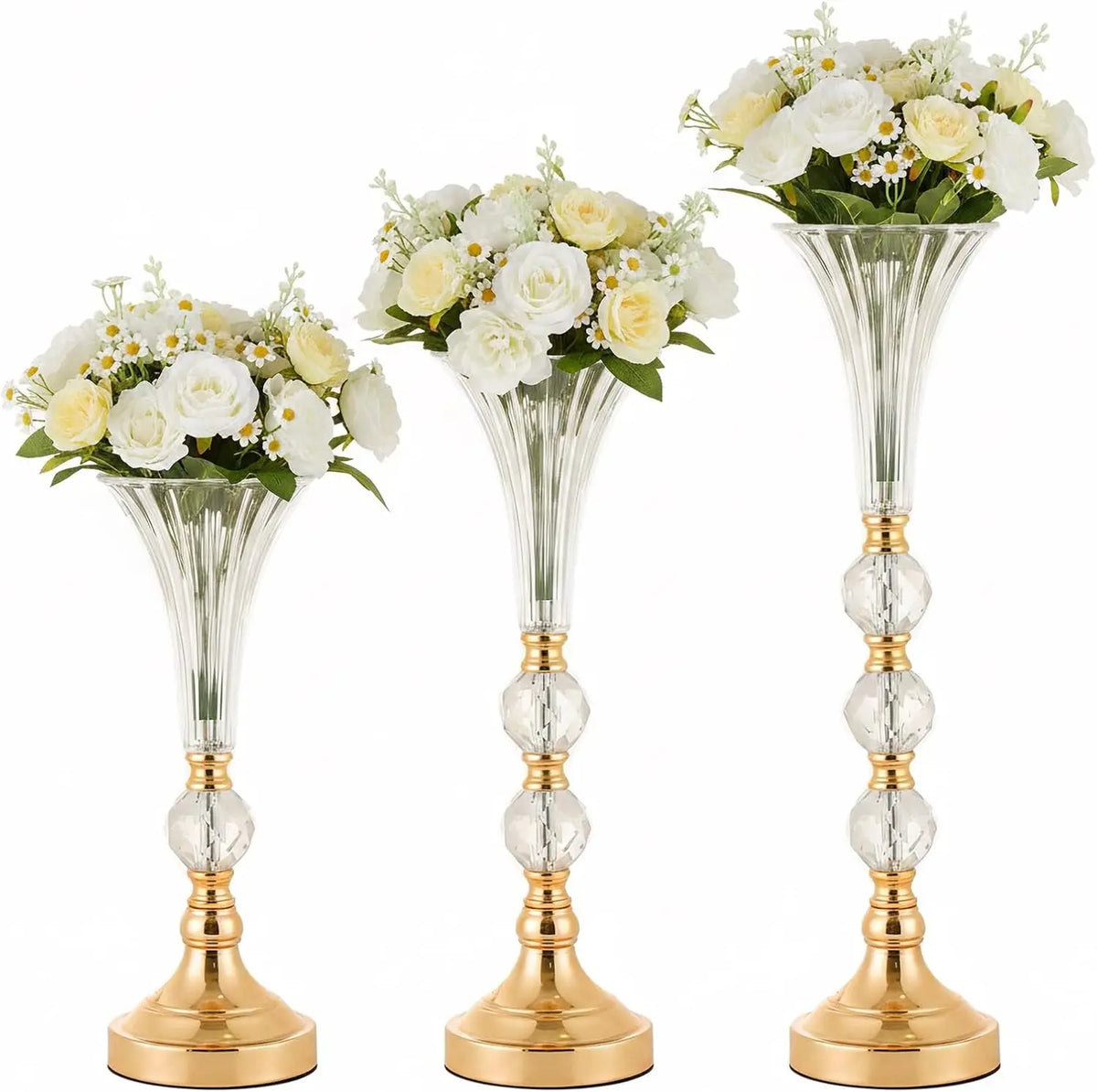VINCIGANT Acrylic Trumpet Vase Set With Metal Base Centerpiece Decor