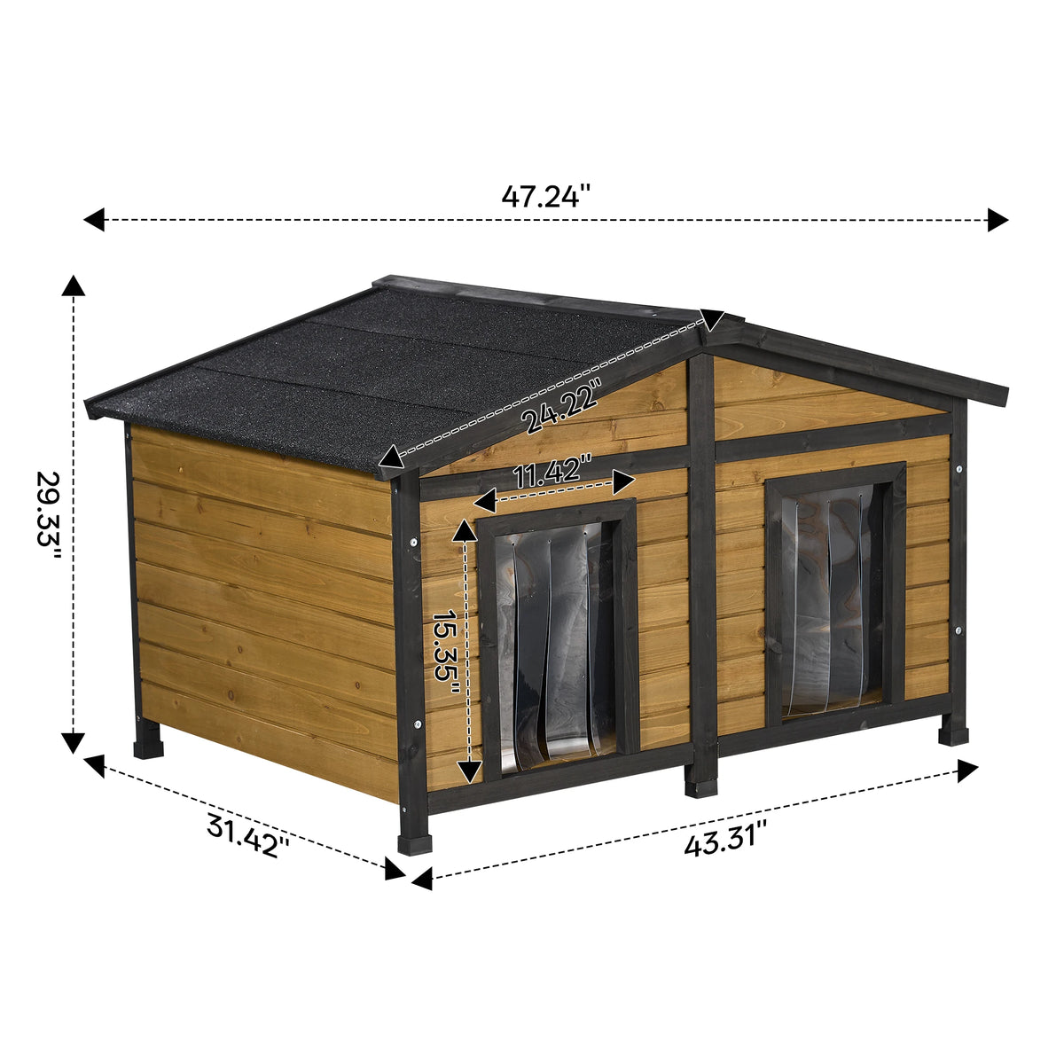 Natural Wood Double Door Dog House Outdoor Waterproof Pet Kennel