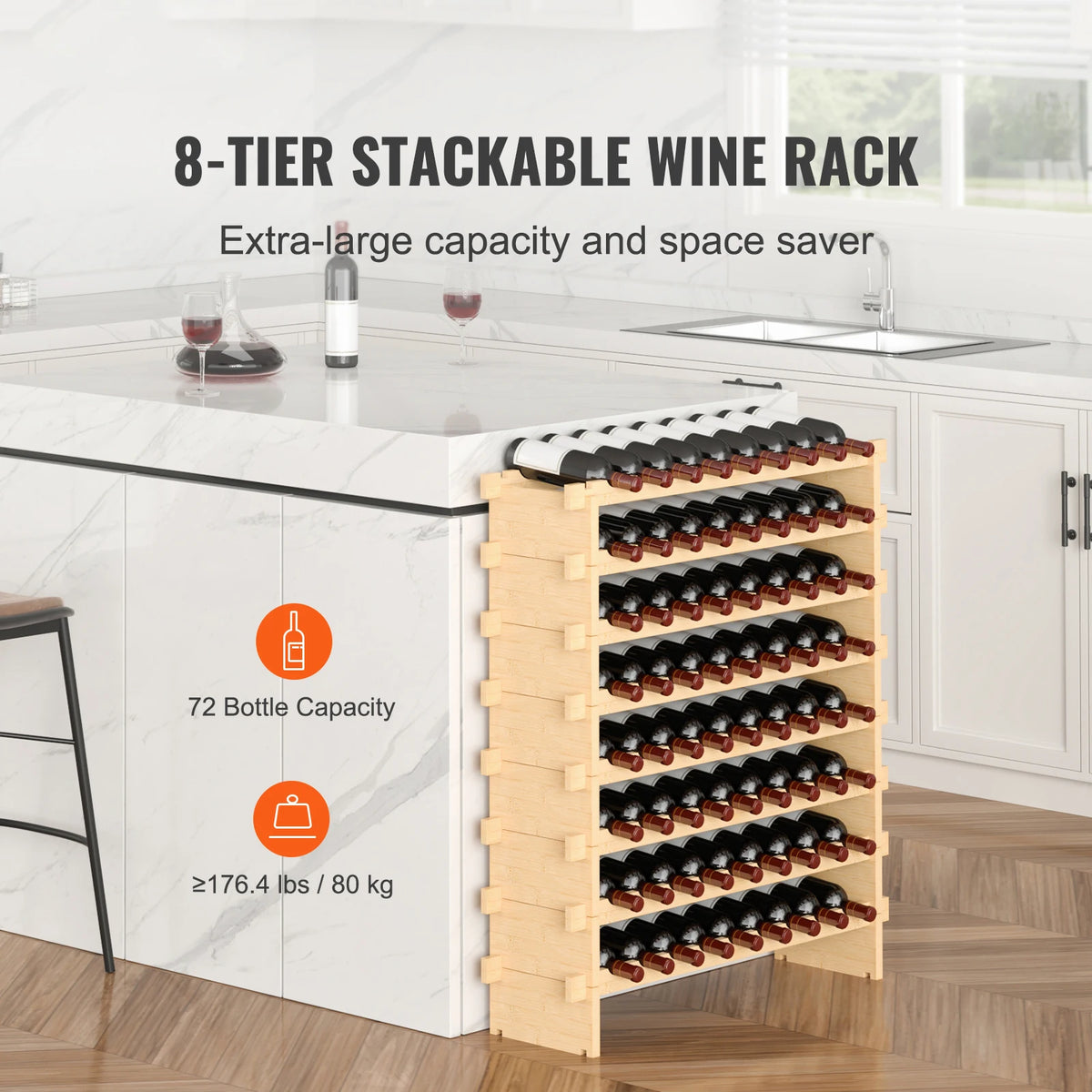 SucceBuy Stackable Bamboo Wine Rack Free Standing Modular Storage