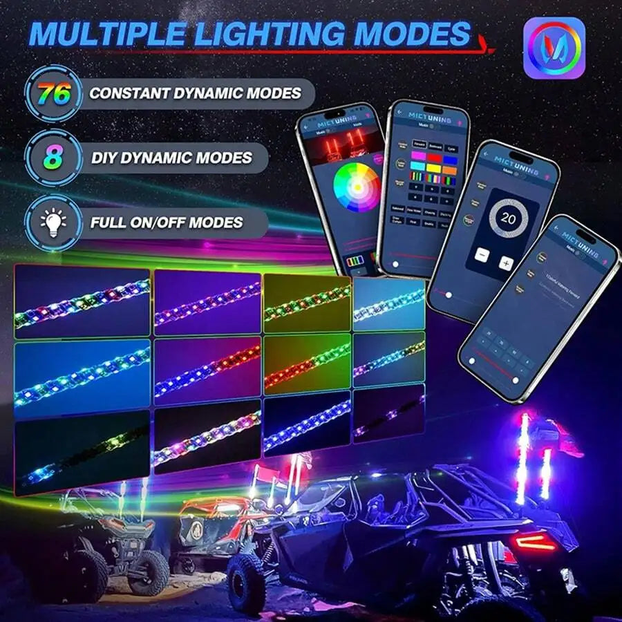 Nilight 3-6FT RGB LED Whip Light, Spiral Neon Flagpole Lights With Remote Control Color Changing Lights for ATV UTV Buggy 2PCS