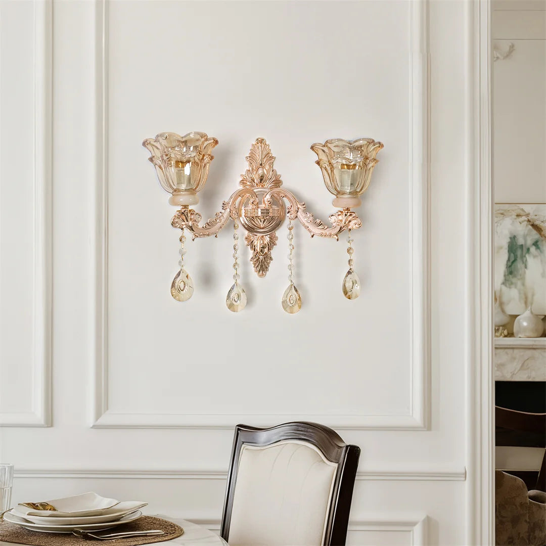 Vrygle Gold Crystal Glass Wall Sconce Flower Lampshade Lighting