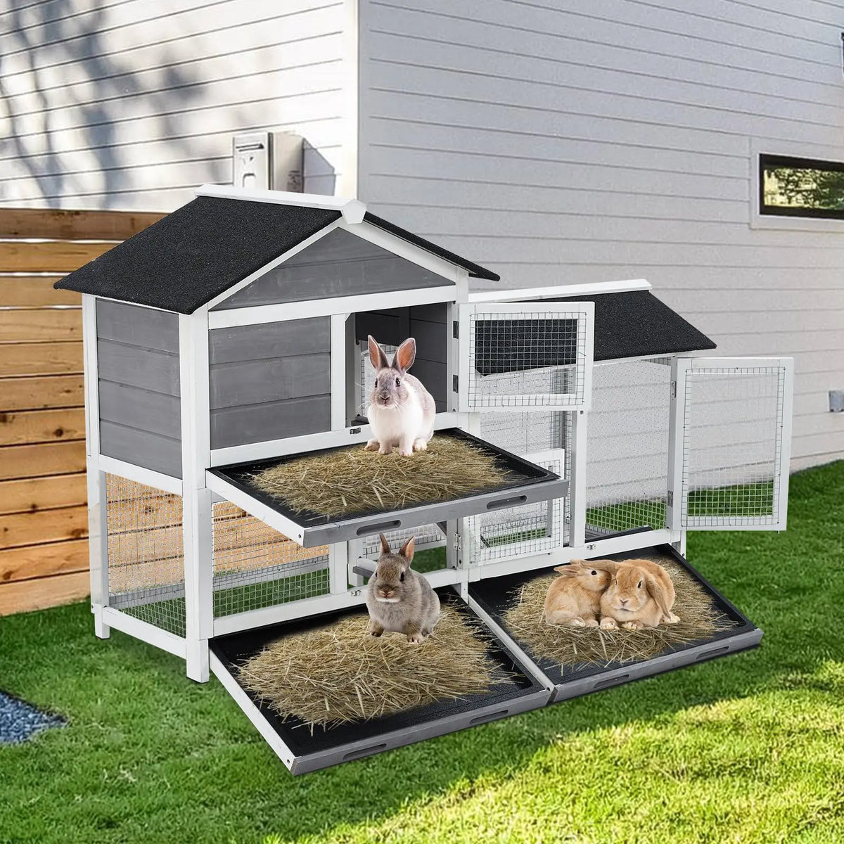 HiMISS Premium Two Tier Wooden Bunny Hutch Rabbit Cage