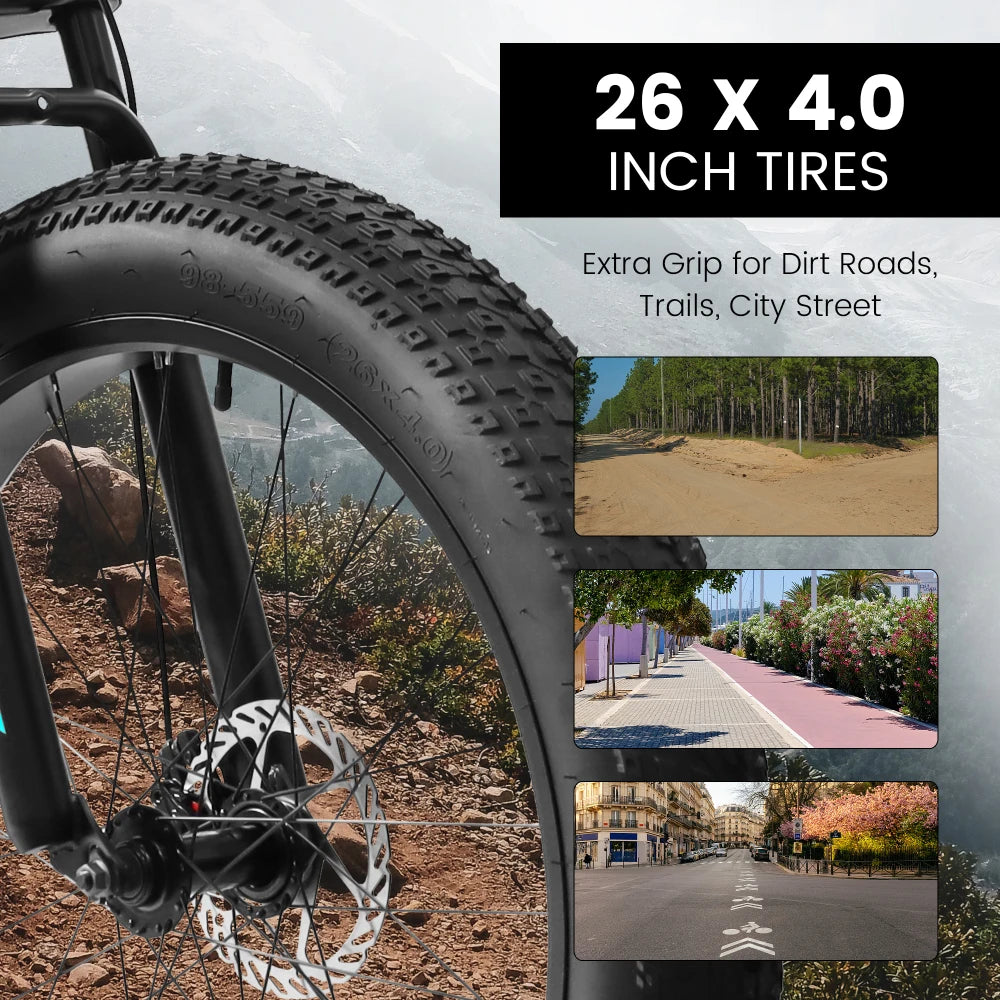 26 Inch Full Suspension Fat Tire Mountain Bike for Men, 21 Speed Smooth Drivetrain System, Front & Rear Dual Disc Brakes, 26*4.0 Inch Anti-Slip Wide Tire, All Terrain Off-Road MTB Bicycle
