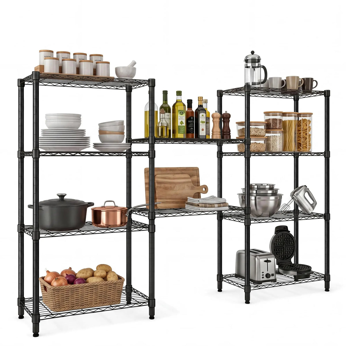 2-Pack 4-Tier Steel Garage Storage Shelves 29.5" W x 13.8" D x 72" H Black Adjustable Wire Shelving Units Freestanding Carbon Steel Storage Rack Heavy-Duty Organizer for Closet, Laundry, Bathroom, Living Room