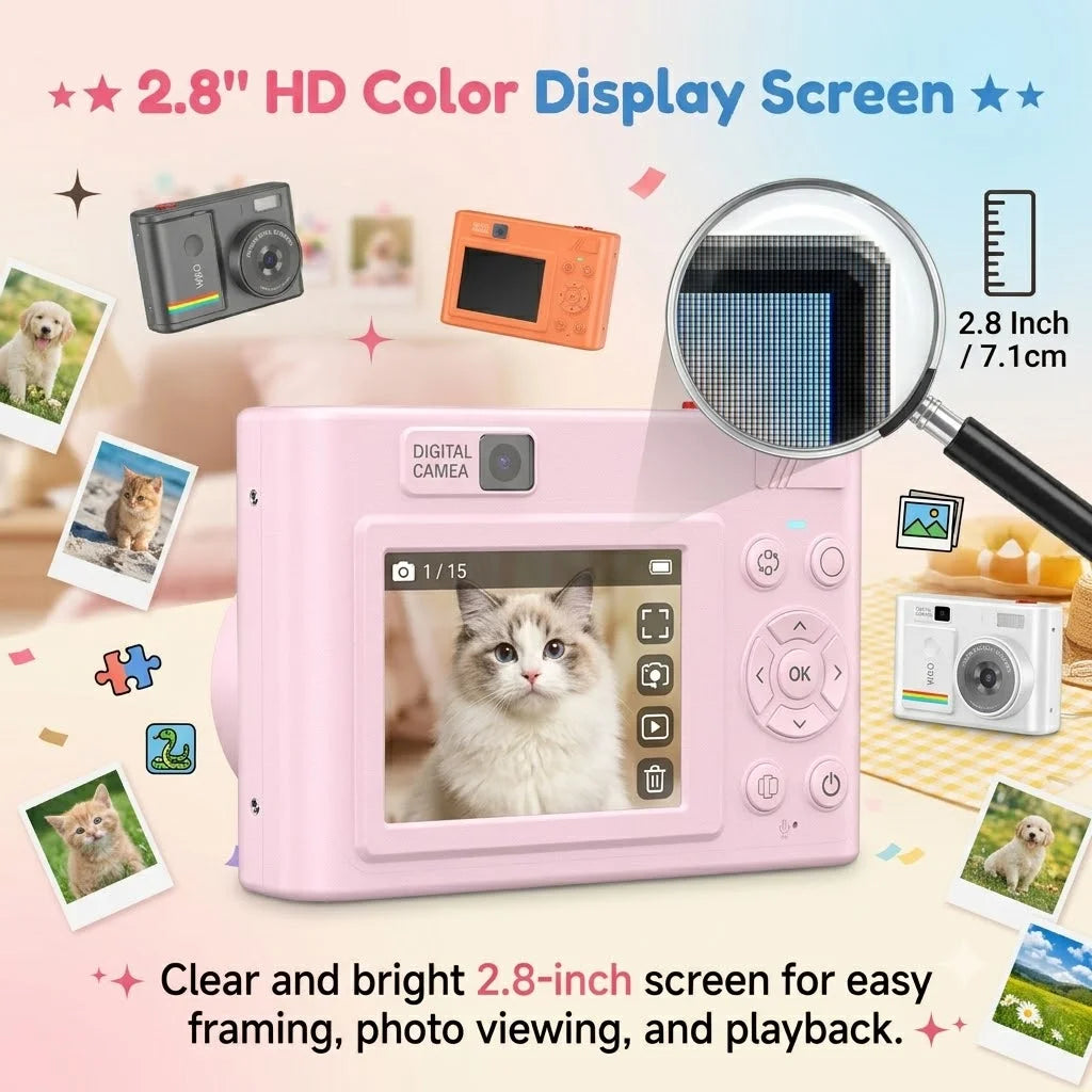 Instant Print Camera, Digital Camera with Mini Photo Printer, Portable Retro Camera for Travel, Party, Supports 2.5K Video and Photos up to 48MP Resolution, with 32GB Memory Card, Drawing Pen, stickers, Lanyard, Birthday Gift