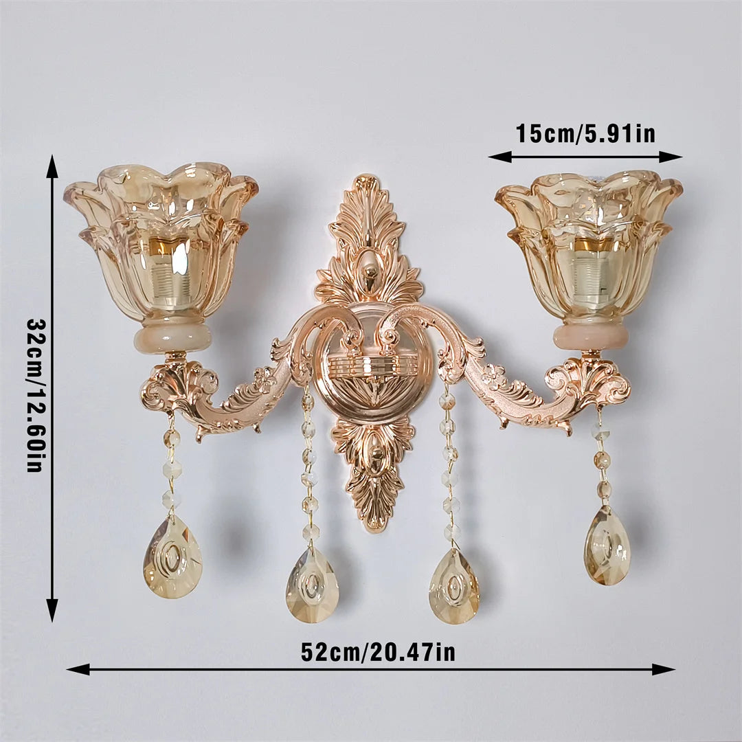 Vrygle Gold Crystal Glass Wall Sconce Flower Lampshade Lighting