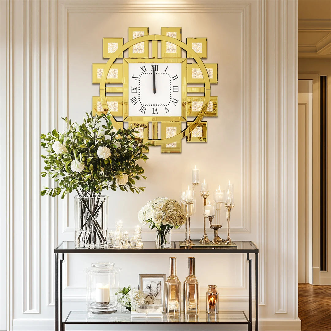Decorative Crystal Inlay Wall Clock With Battery Operated Design