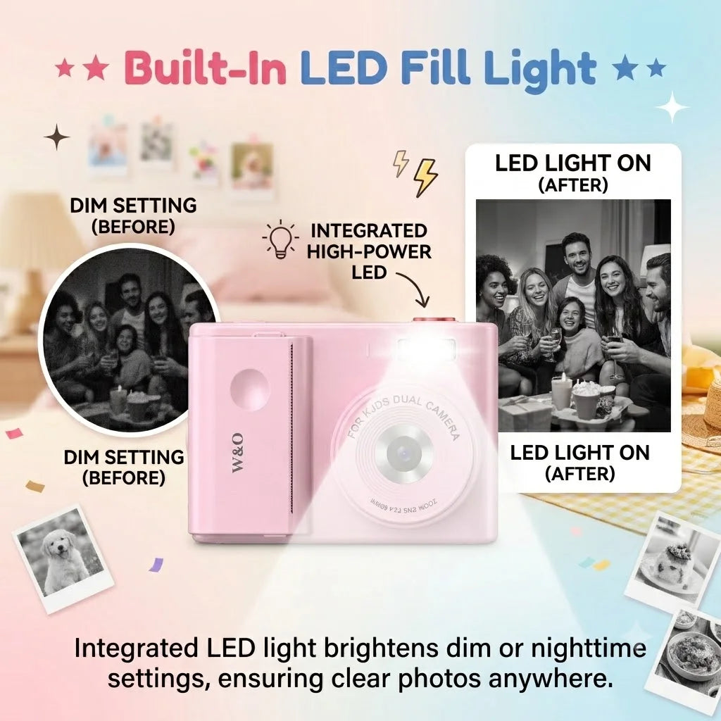 Instant Print Camera, Digital Camera with Mini Photo Printer, Portable Retro Camera for Travel, Party, Supports 2.5K Video and Photos up to 48MP Resolution, with 32GB Memory Card, Drawing Pen, stickers, Lanyard, Birthday Gift