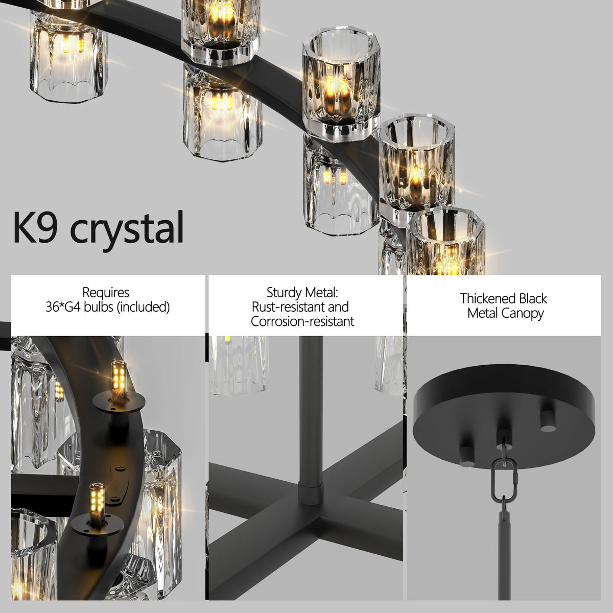 ZHIKEA Modern Crystal Pendant Light For Living Room Bedroom