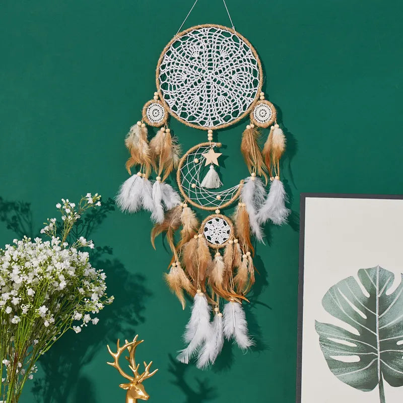 Handcrafted Fabric Moon And Sun Dream Catcher Wall Decor
