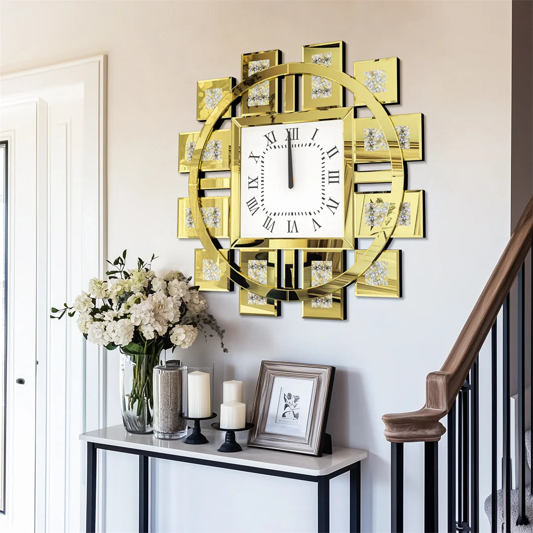 Decorative Crystal Inlay Wall Clock With Battery Operated Design
