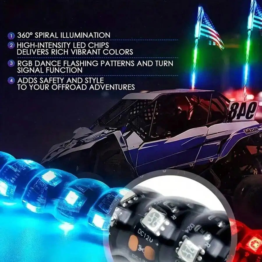 Nilight 3-6FT RGB LED Whip Light, Spiral Neon Flagpole Lights With Remote Control Color Changing Lights for ATV UTV Buggy 2PCS