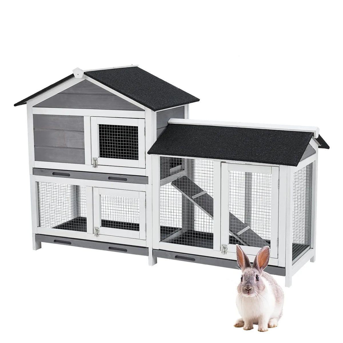 HiMISS Premium Two Tier Wooden Bunny Hutch Rabbit Cage