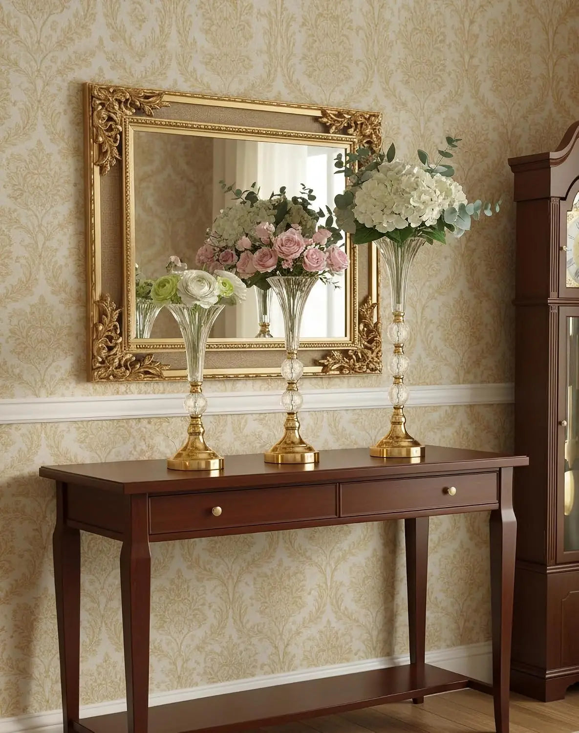 VINCIGANT Acrylic Trumpet Vase Set With Metal Base Centerpiece Decor