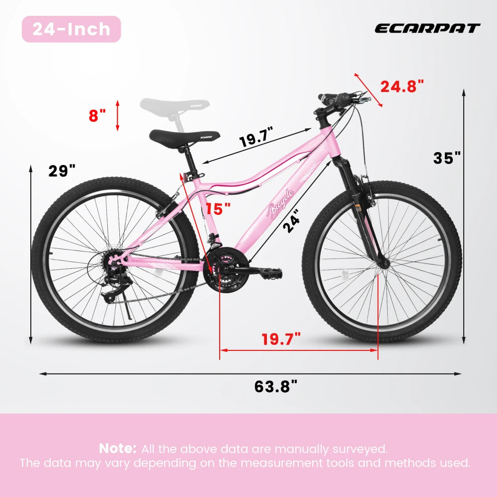 24/26 Inch Mountain Bike for Men Women Teens, High-Density Carbon Steel Frame, 21-Speed Drivetrain, Front Suspension, Front & Rear Dual V-Brakes, 80% Pre-Assembled All Terrain Bicycle