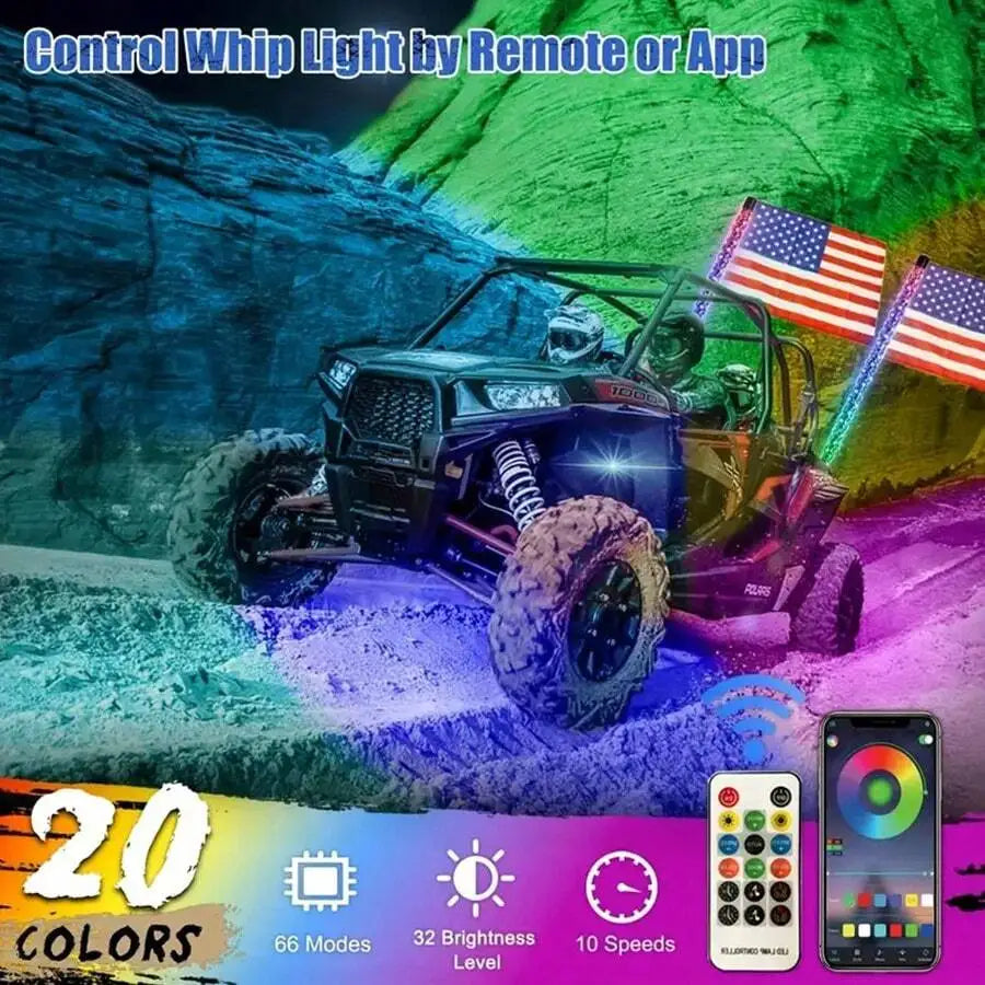 Nilight 3-6FT RGB LED Whip Light, Spiral Neon Flagpole Lights With Remote Control Color Changing Lights for ATV UTV Buggy 2PCS