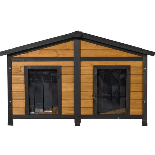 Natural Wood Double Door Dog House Outdoor Waterproof Pet Kennel