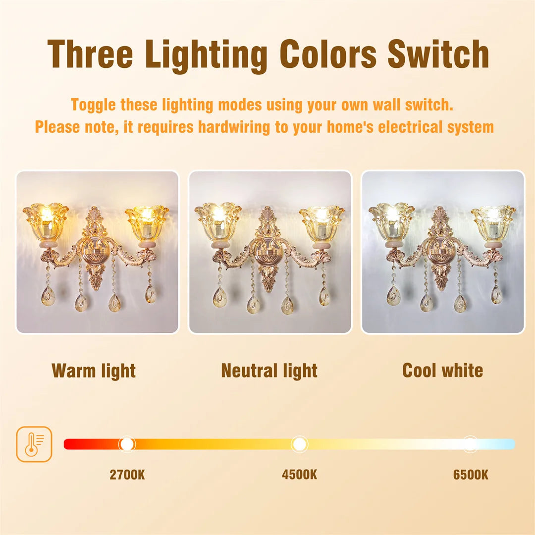 Vrygle Gold Crystal Glass Wall Sconce Flower Lampshade Lighting