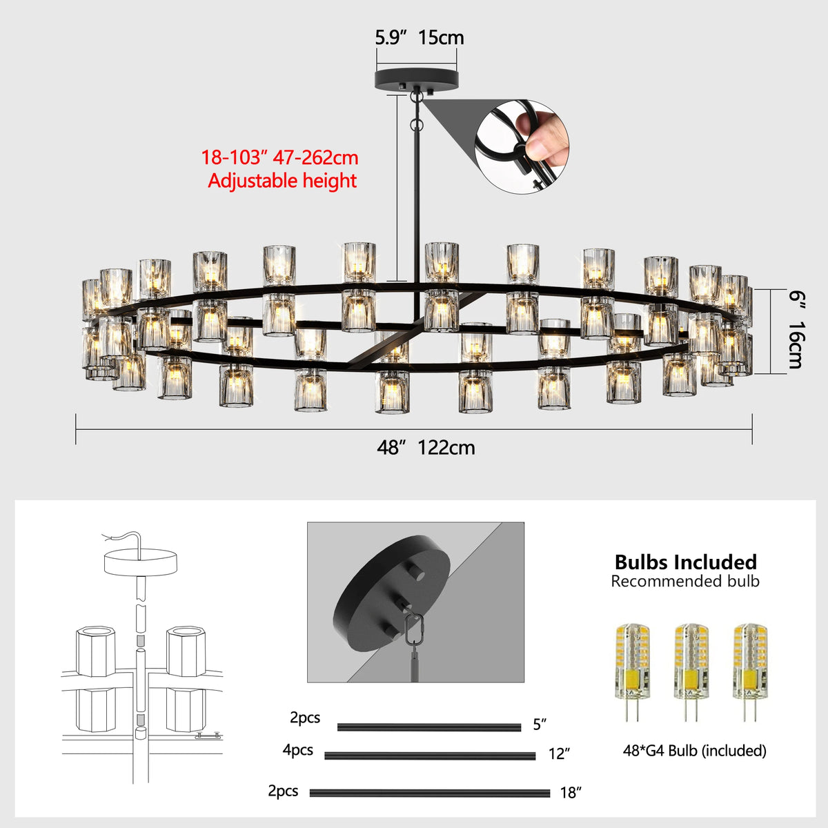 ZHIKEA Modern Crystal Pendant Light For Living Room Bedroom