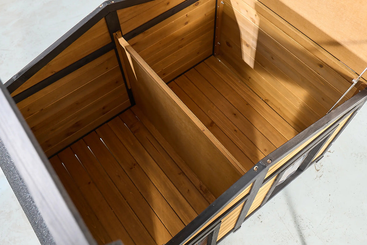 Natural Wood Double Door Dog House Outdoor Waterproof Pet Kennel