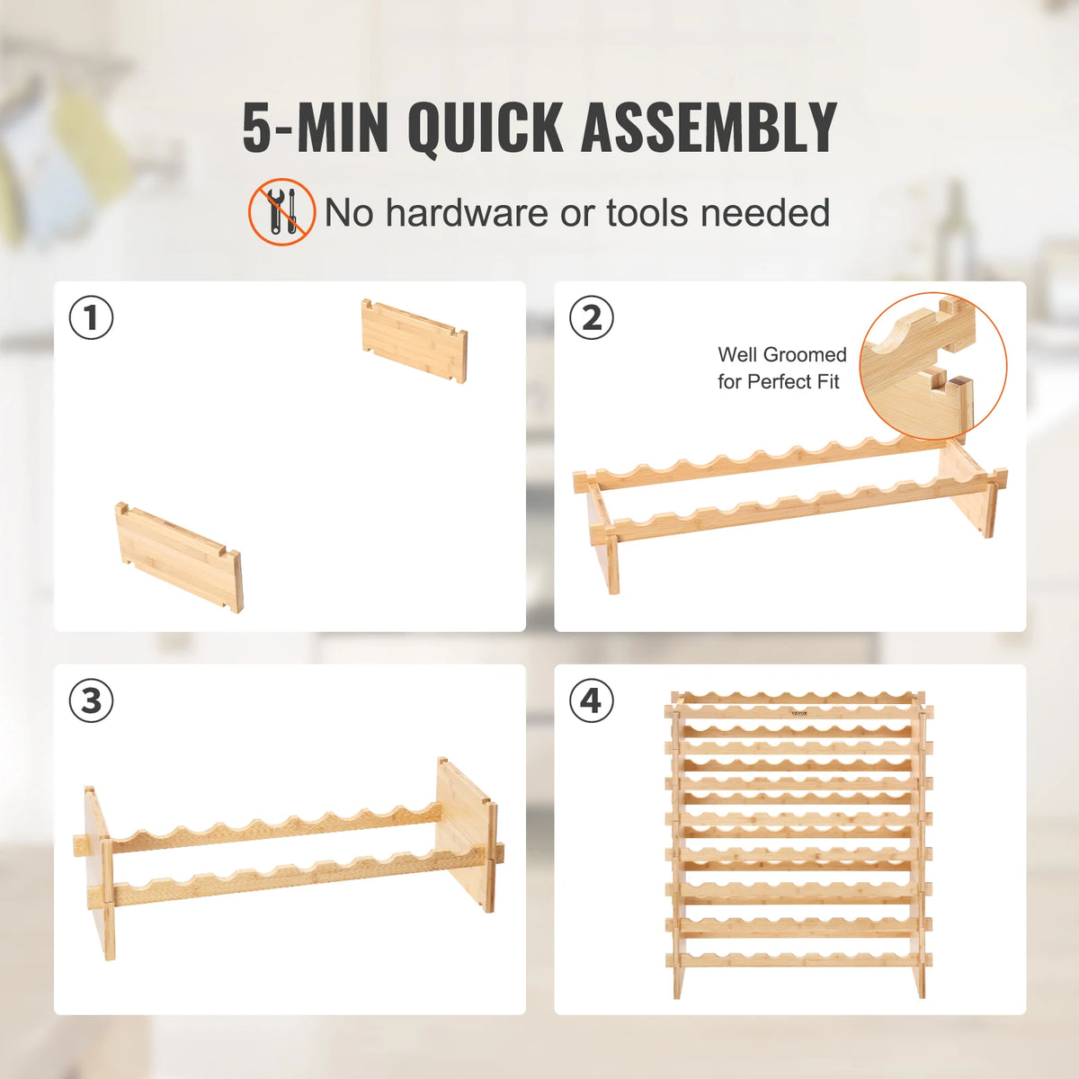 SucceBuy Stackable Bamboo Wine Rack Free Standing Modular Storage