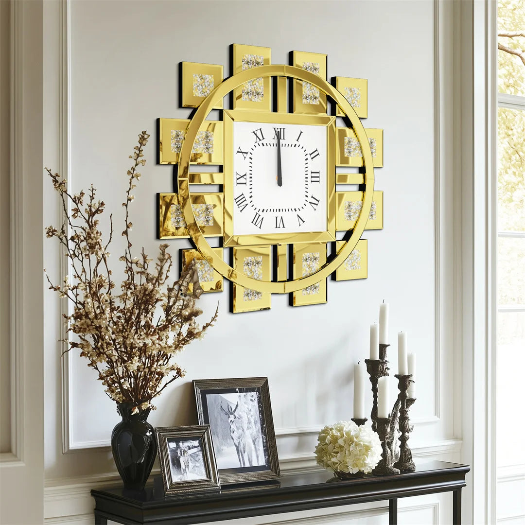 Decorative Crystal Inlay Wall Clock With Battery Operated Design