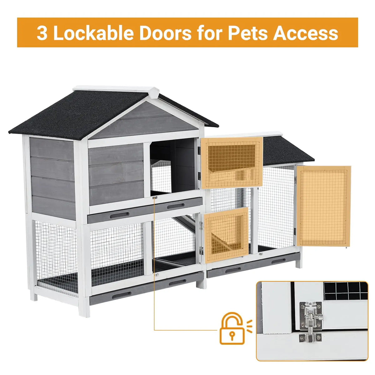 HiMISS Premium Two Tier Wooden Bunny Hutch Rabbit Cage