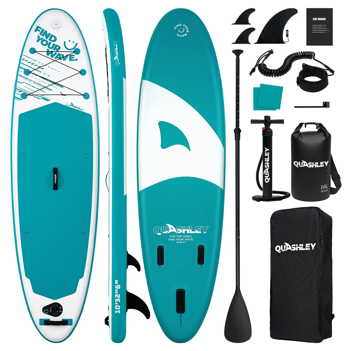 Quashley Inflatable Paddle Board Set With Adjustable Paddle And Pump
