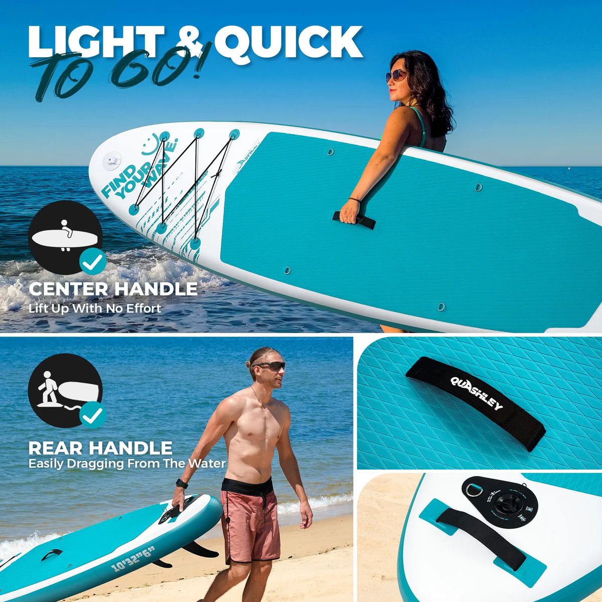 Quashley Inflatable Paddle Board Set With Adjustable Paddle And Pump