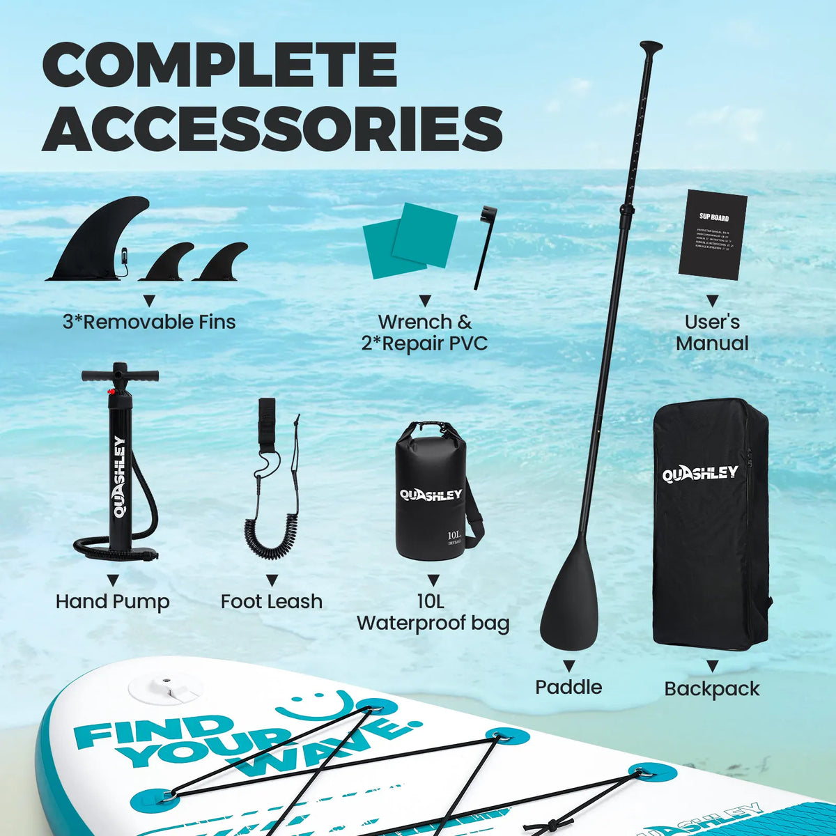 Quashley Inflatable Paddle Board Set With Adjustable Paddle And Pump
