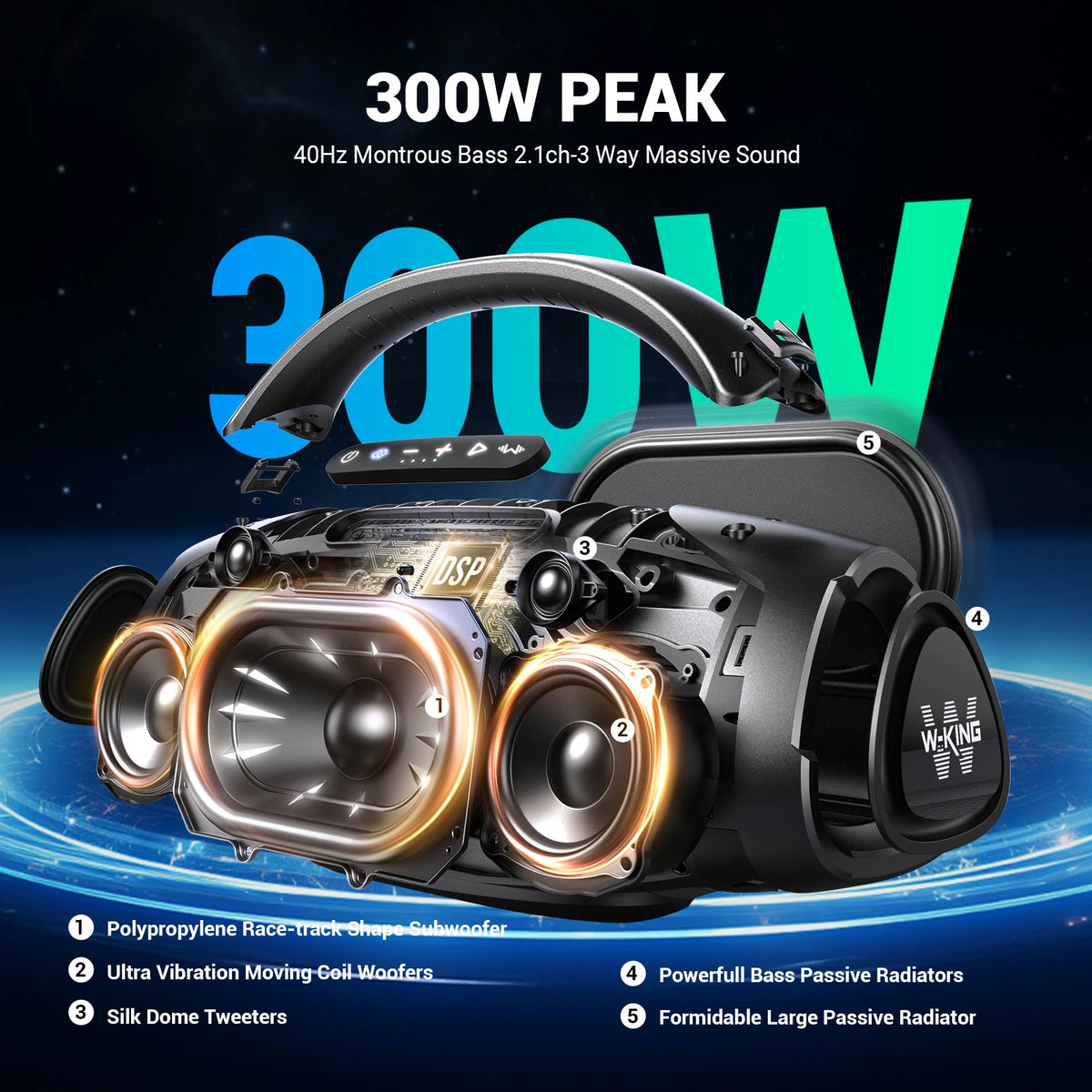 W-King X20 Portable Bluetooth Speaker With Powerful Bass Waterproof Design