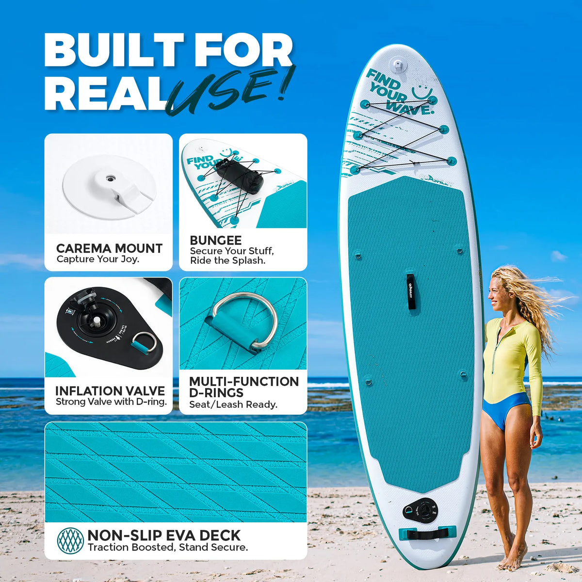 Quashley Inflatable Paddle Board Set With Adjustable Paddle And Pump