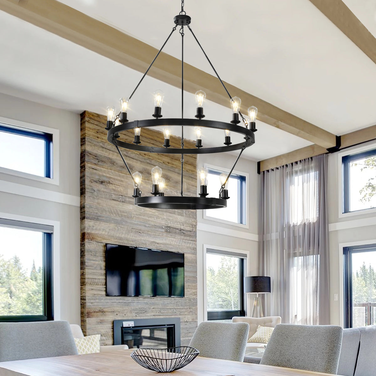 ZHIKEA Retro Two Tier Circular Ironwork Ceiling Chandelier
