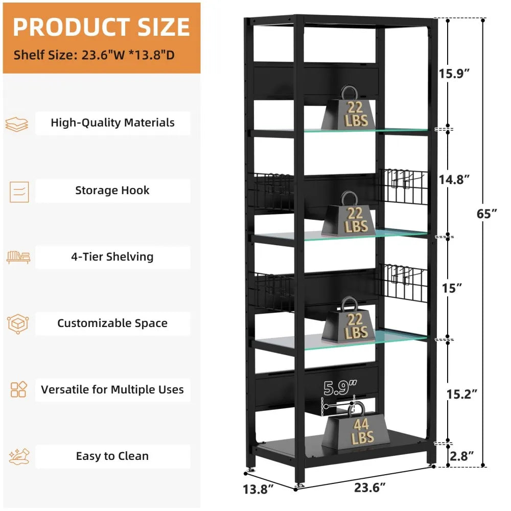 RGB Lighted Glass Display Cabinet With Adjustable Storage Shelves