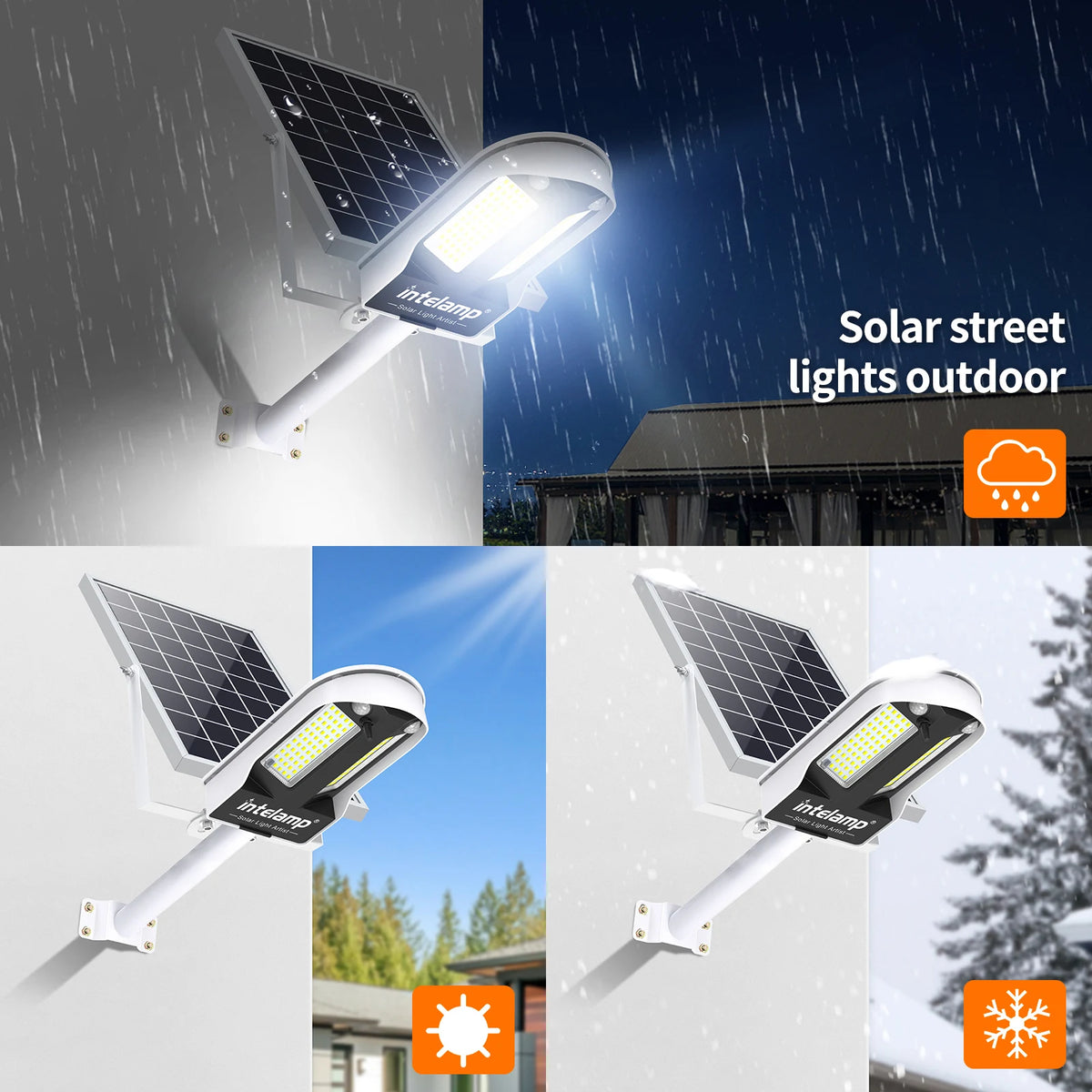 Intelamp High Spec High Performance Outdoor Solar Street Lights 12500Mah with Super Large Solar Panel Two Motion Sensors Security Flood Light Streetlight for Driveways Parking Lot Path Walkway
