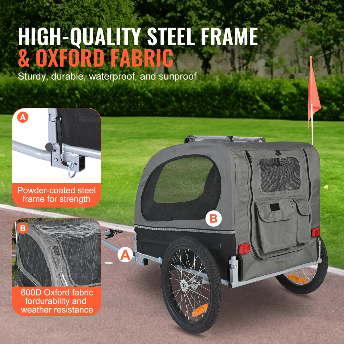 SucceBuy Dog Bike Trailer Pet Carrier With Wheels And Coupler