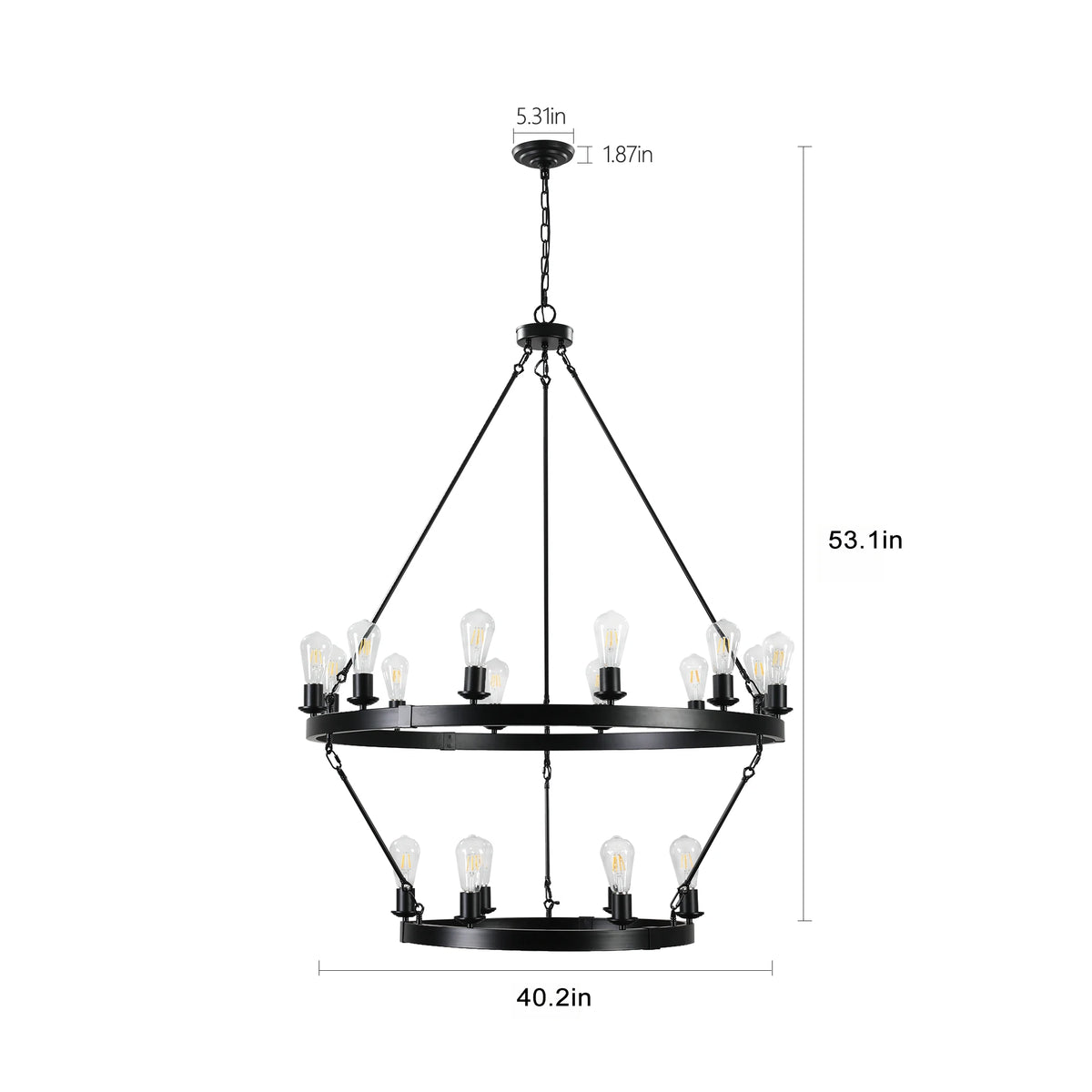 ZHIKEA Retro Two Tier Circular Ironwork Ceiling Chandelier