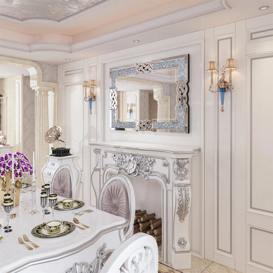 Crystal Wall Mirror With Sparkling Diamond Frame For Home Decor