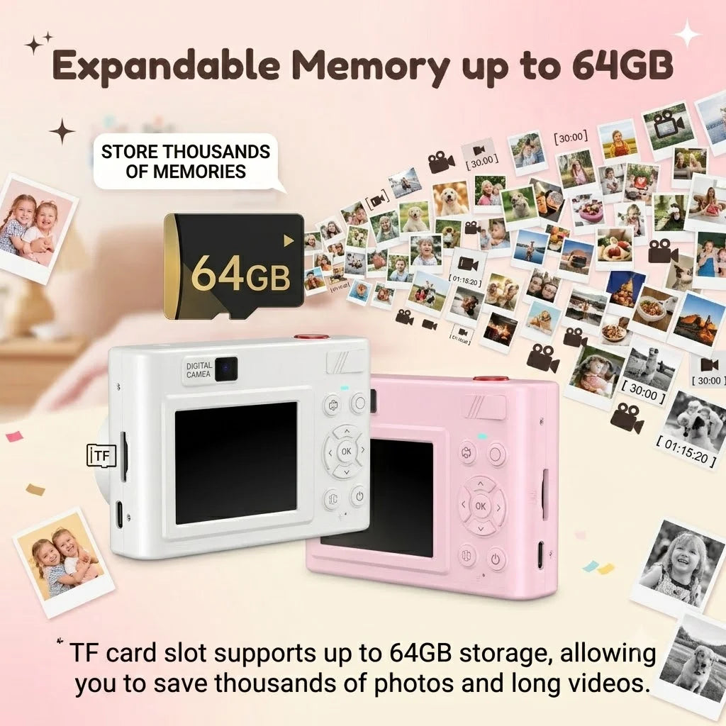 Instant Print Camera, Digital Camera with Mini Photo Printer, Portable Retro Camera for Travel, Party, Supports 2.5K Video and Photos up to 48MP Resolution, with 32GB Memory Card, Drawing Pen, stickers, Lanyard, Birthday Gift