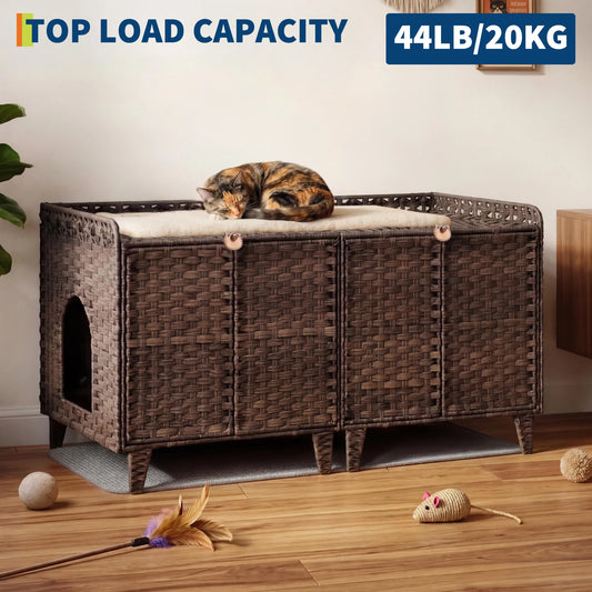 HiMISS Handwoven Rattan Cat Litter Box Enclosure Furniture