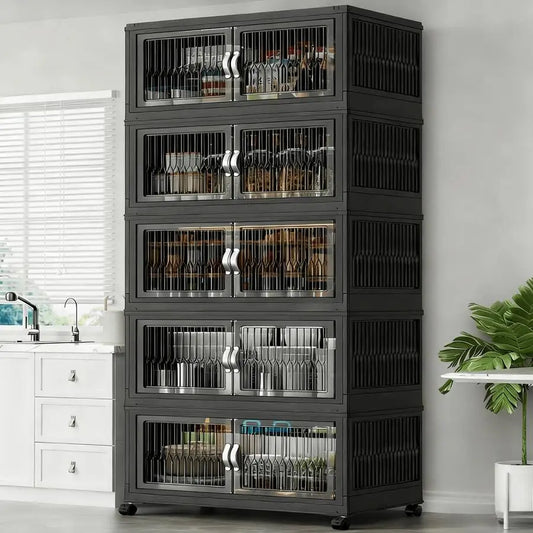28inch 600Qt Stackable Storage Bins With Lid, Extra Large Closet Organizer Collapsible Drawer Boxes With Wheels, Folding Plastic Cabinet Containers For Home Kitchen Room Organization, 1/2/3/4/5Pack